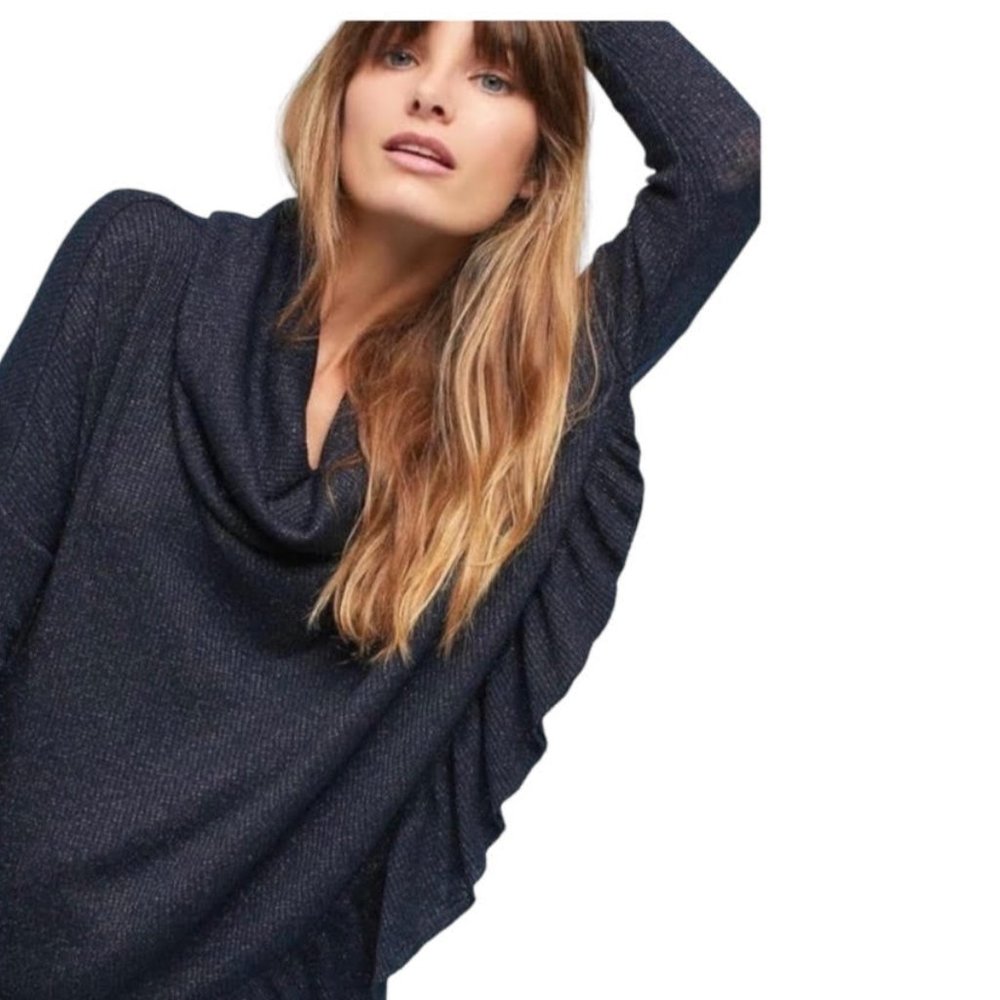 Postmark Anthropologie XS/S Purple Cowl Neck Long Sleeve Ruffle Orley Sweater - Picture 3 of 10